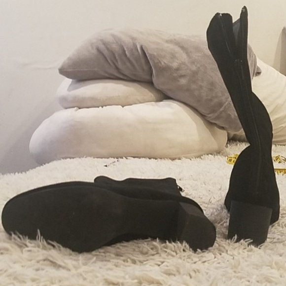 CLOSET CLOSING! Black LEATHER SUEDE HEELED MIDCALF KNEE BOOTS size 10 booties - Picture 4 of 7